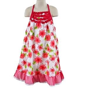Excellent Penelope Mack Girls 6X Pink Floral Halter Sundress with Ruffle Trim